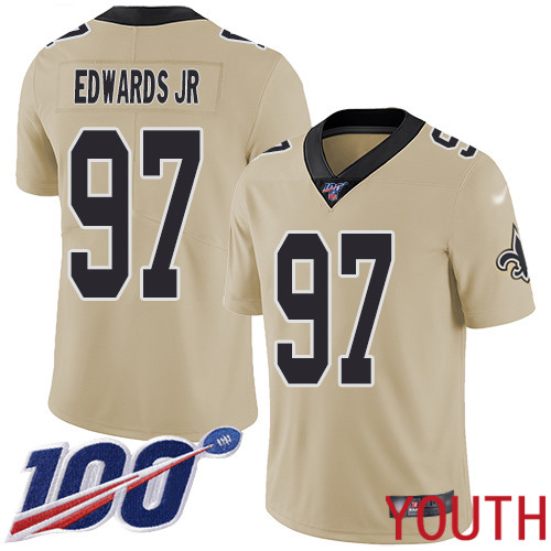 New Orleans Saints Limited Gold Youth Mario Edwards Jr Jersey NFL Football #97 100th Season Inverted Legend Jersey
